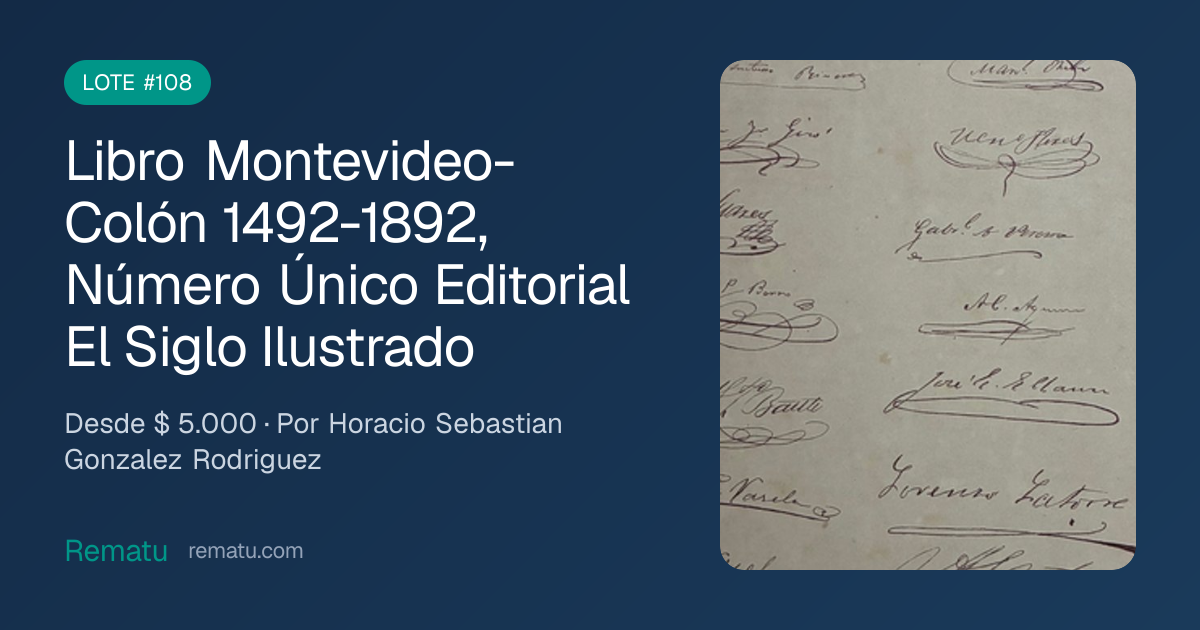 Libro Montevideo-Colón 1492-1892, Número Único Editorial El Sigl…