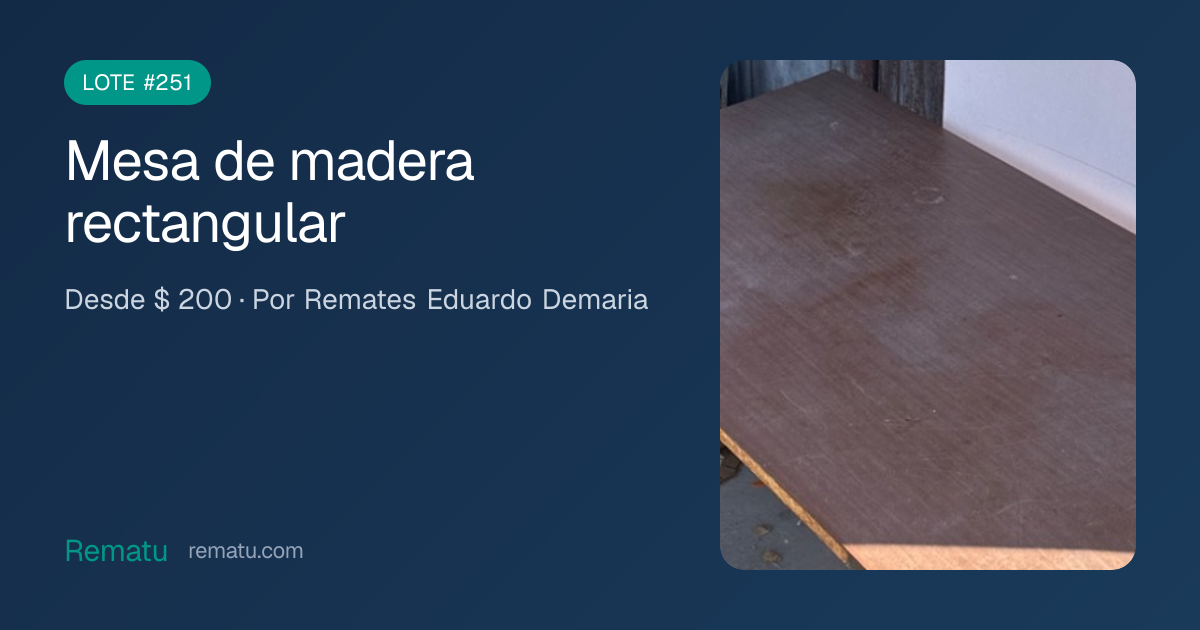 Mesa de madera rectangular - Lote #251