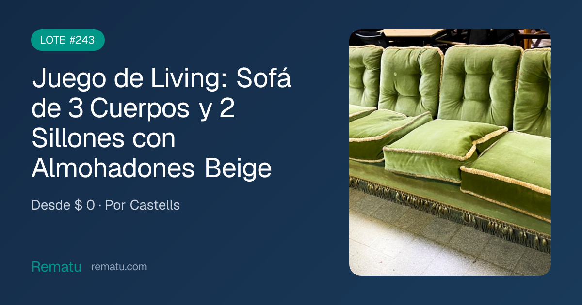 Juego de Living: Sofá de 3 Cuerpos y 2 Sillones con Almohadones…