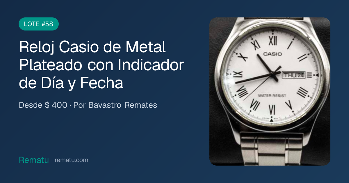 Reloj Casio de Metal Plateado con Indicador de Día y Fecha - Lot…