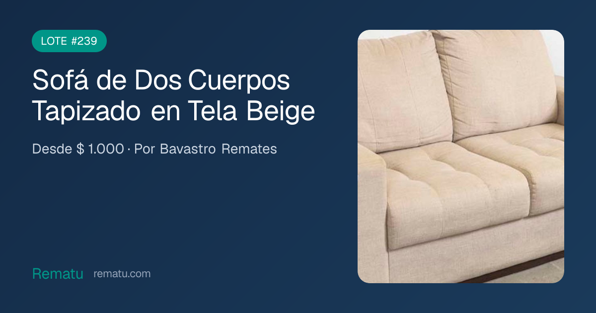 Sofá de Dos Cuerpos Tapizado en Tela Beige - Lote #239